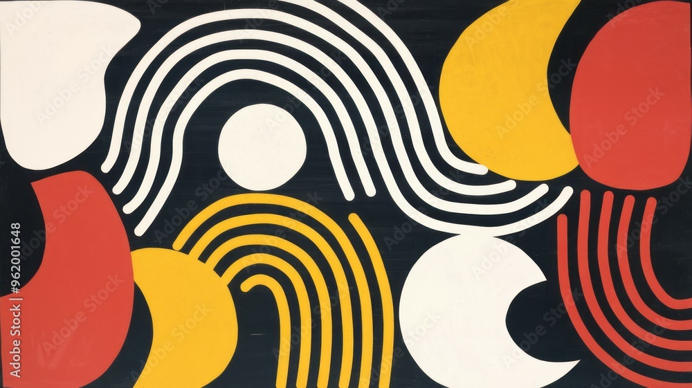 Poster abstract colorful art. abstract art featuring various shapes and colors on a black background.