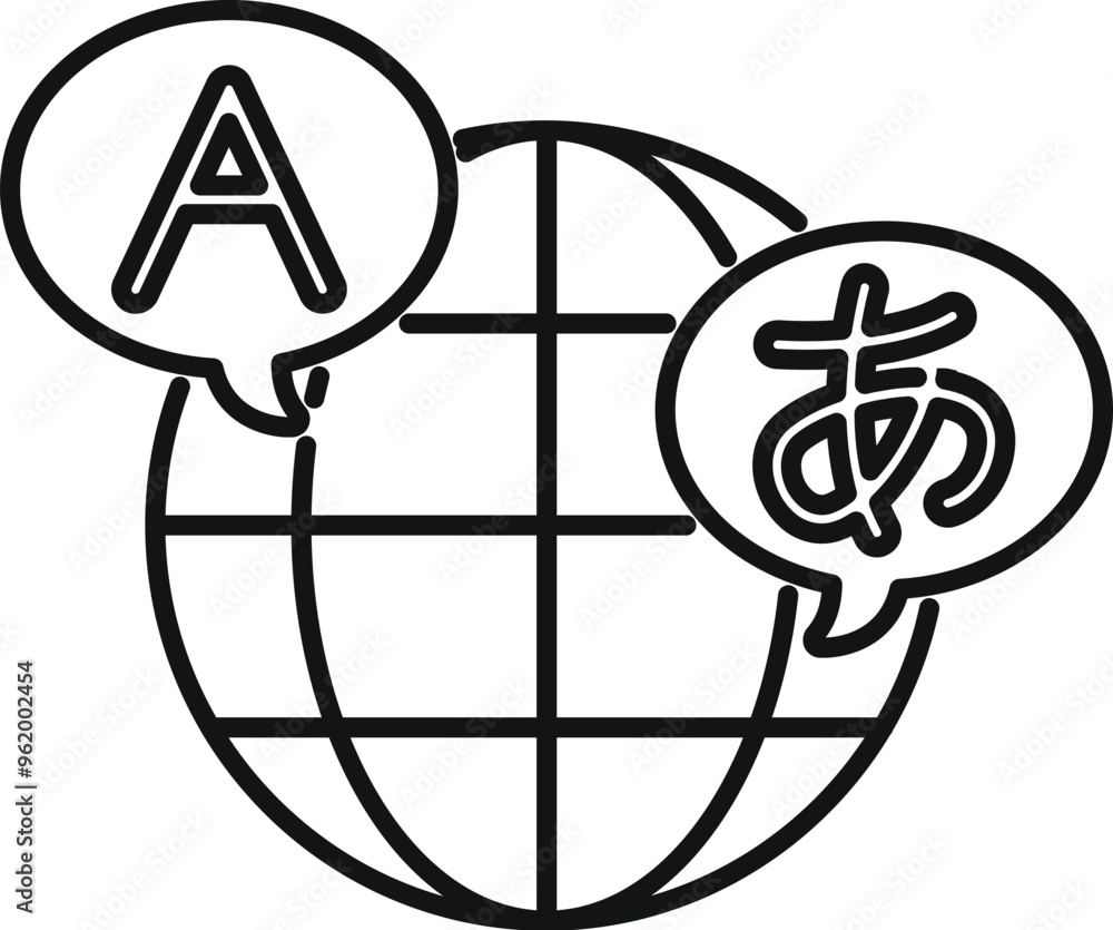 Poster global communication concept with earth globe and speech bubbles with different alphabets representi