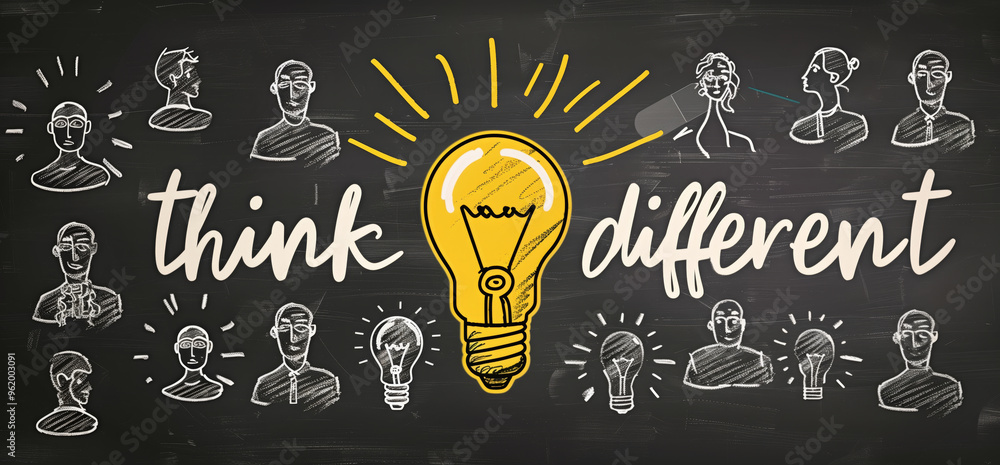 Poster chalkboard with a light bulb and the words 