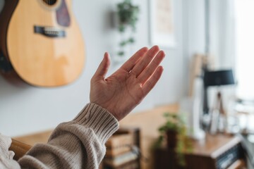 Open hand gesture. Person with hand open, symbolizing welcoming, openness, and acceptance.