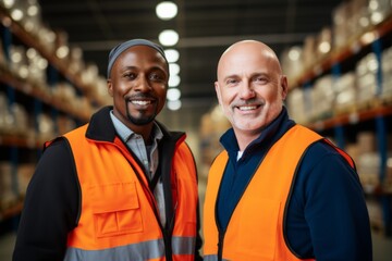 Portrait of a middle aged group of diverse warehouse workers