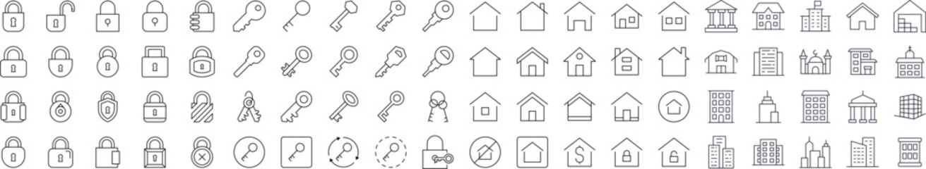 Bundle of Line Icons of House and Real Estate. Editable Stroke. Minimalistic Linear Pictogram for Design of Cards, Apps, Banners, Posts