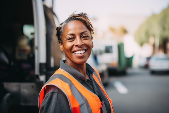 Portrait of a middle aged black female sanitation worker