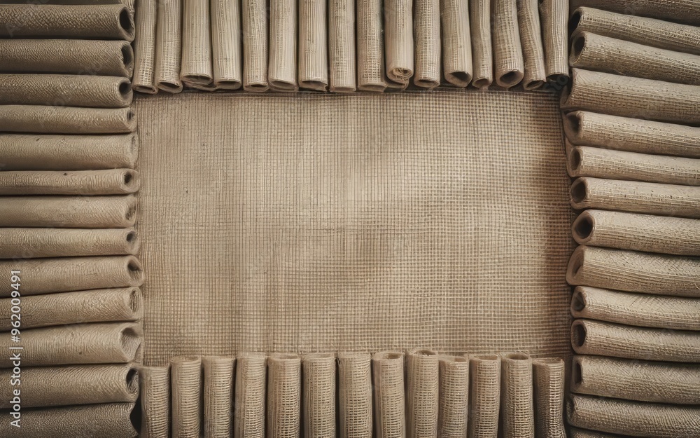 Aufkleber burlap frame background. burlap texture with rolled burlap edges creating a frame for your message, 