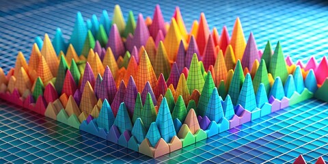 Abstract Colorful 3D Peaks on a Grid, 3D, Abstract, Grid