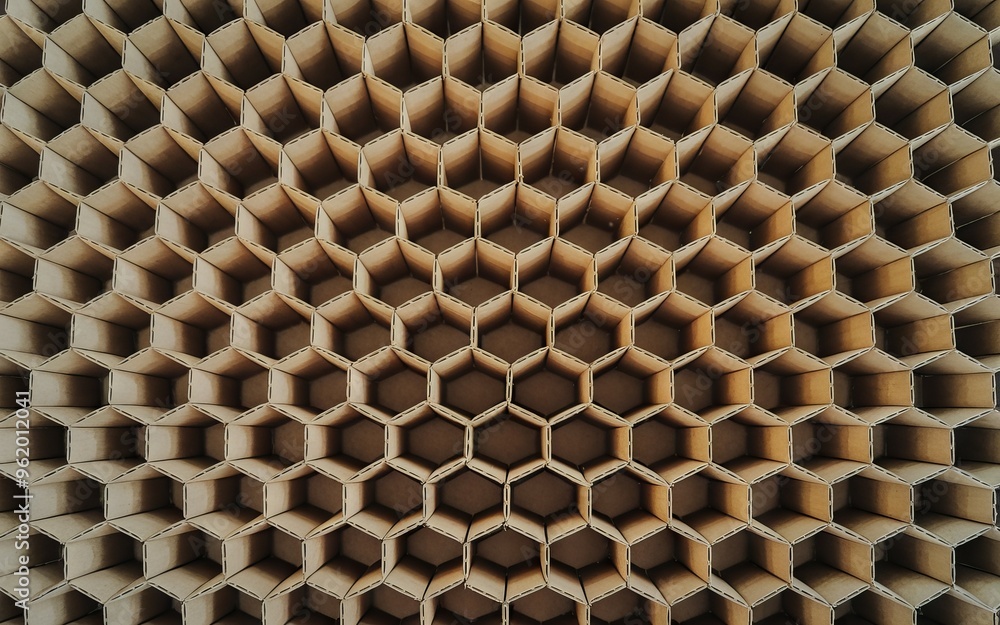 Poster hexagon cardboard pattern. abstract background of a honeycomb structure made of cardboard.