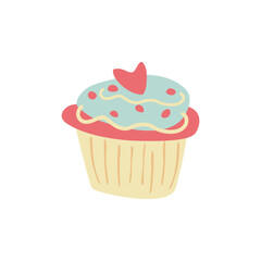 Vector delicious flat cupcake and muffin with sweet cream icon. Dessert in doodle style for party, birthday, wedding