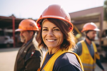 Portrait of a smiling middle aged female construction worker