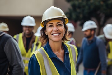 Obraz premium Portrait of a smiling middle aged female construction worker