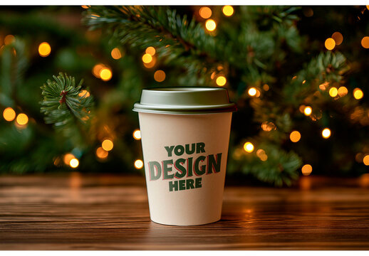 Glass Carry Kraft Coffee Christmas Mockup . Generated AI