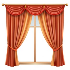 Classic Orange Curtains with Gold Finials, Realistic Illustration, Window Drapery, Fabric Texture, Design, Drape, Home Decor
