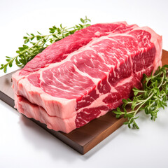 Original japanisches Wagyu Beef, freigestellt vor weissem Hintergrund, Generative AI