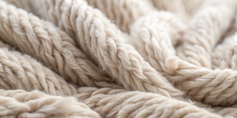 Close-Up of Soft Beige Wool Yarn, Texture, Soft, Natural Fiber. Wool, Yarn, Fiber