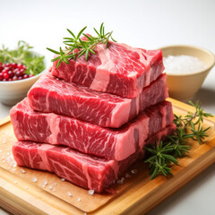 Obraz premium Original japanisches Wagyu Beef, freigestellt vor weissem Hintergrund, Generative AI