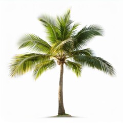 Coconut Palm Trees Isolated on White Background - Tropical Nature, Green Palm Fronds, Summer Vacation Concept, Exotic Landscape Elements, Beach Theme Stock Photo