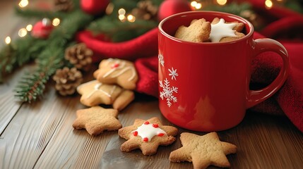 Cozy Holiday Vibes - Mug with Festive Cookies on a Winter Scene