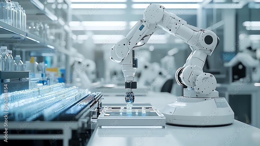Aufkleber a robotic arm moves with precision in a modern factory, embodying the seamless efficiency of automat
