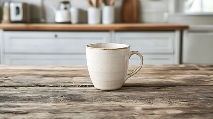 Fototapeta premium Cozy Country Kitchen Vibes: Mug on Rustic Table in Charming Setting