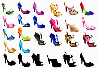 High heels cartoon vector set White background isolated