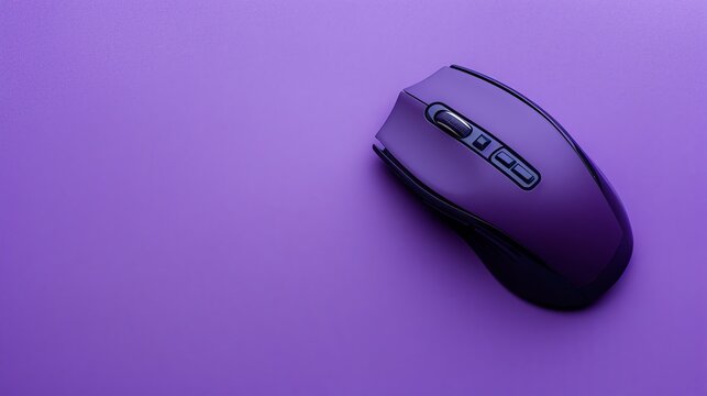A purple computer mouse on a purple background.
