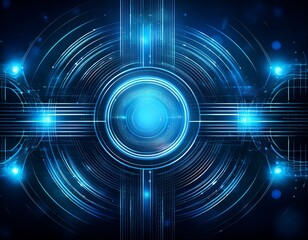 Fototapeta premium Futuristic Abstract Blue Geometric Lines and Shiny Circles on Dark Background - Modern Technological Design for Innovation and Digital Concepts