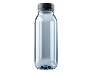 Naklejka premium Clear plastic bottle with a black cap, isolated on transparent background.