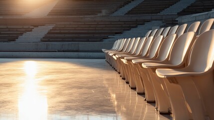 Fototapeta premium An Olympic-style stadium, empty seats reflecting in the early morning light, ready to host the next big competition