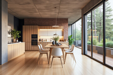 Fototapeta premium photo of a modern apartment kitchen with designer interior and furniture, luxury interior architecture design idea