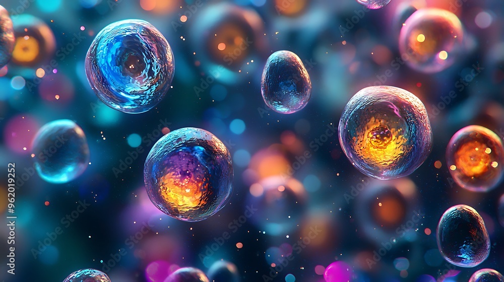 Aufkleber abstract colorful bubbles float against a bokeh lights background, creating a vibrant and playful vi