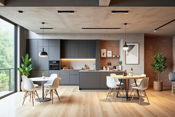 Fototapeta premium photo of a modern apartment kitchen with designer interior and furniture, luxury interior architecture design idea