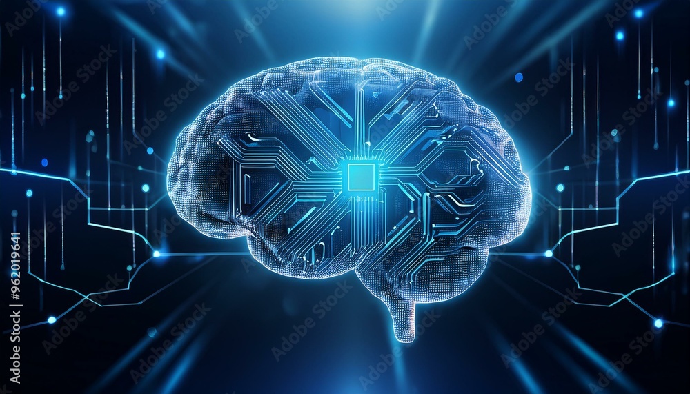 Poster futuristic digital brain with ai connections visualizing deep learning and artificial intelligence i