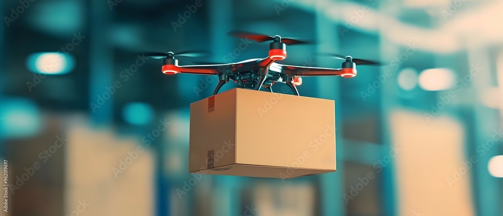 Poster drone delivery logistics visualizing efficient payload management and transportation solutions for t