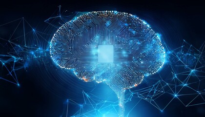 Futuristic Digital Brain with AI Connections Visualizing Deep Learning and Artificial Intelligence in a Cybernetic Cloud Environment During Digital Transformation