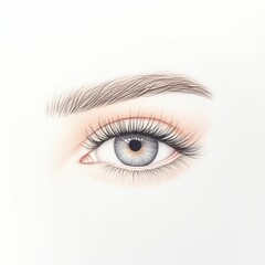 A close-up illustration of an elegant female eye with detailed eyelashes and a captivating blue iris, showcasing beauty and precision.