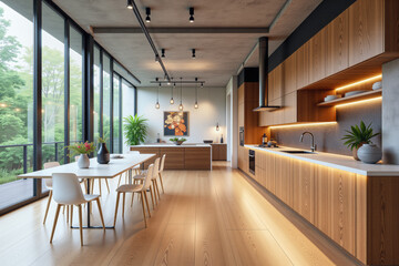 Fototapeta premium photo of a modern apartment kitchen with designer interior and furniture, luxury interior architecture design idea