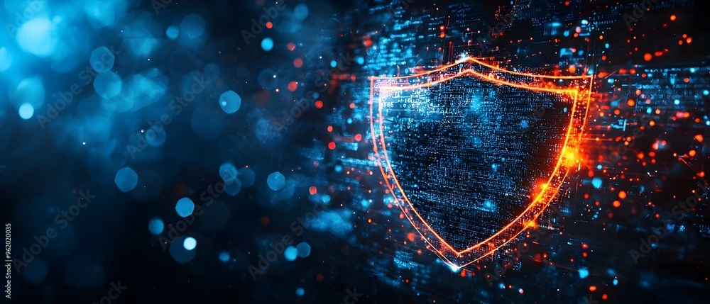Poster firewall defenses protecting against phishing attacks in cybersecurity concept glowing shield icon r