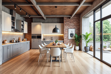 Fototapeta premium photo of a modern apartment kitchen with designer interior and furniture, luxury interior architecture design idea