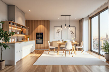 photo of a modern apartment kitchen with designer interior and furniture, luxury interior architecture design idea