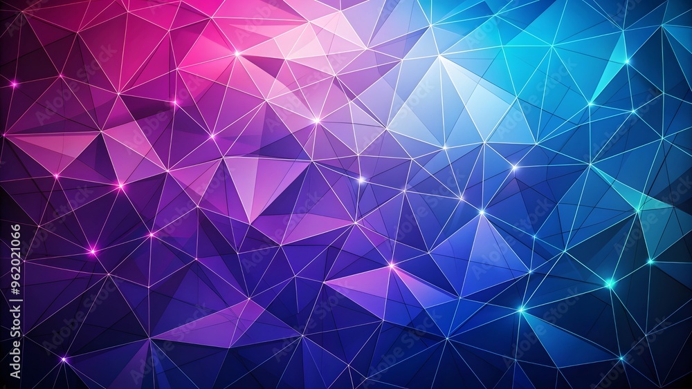 Poster abstract polygonal background with faceted shapes in various shades of purple and blue, ideal for te