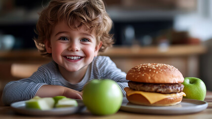 At the crossroads of tastes: hamburger or fruit. 