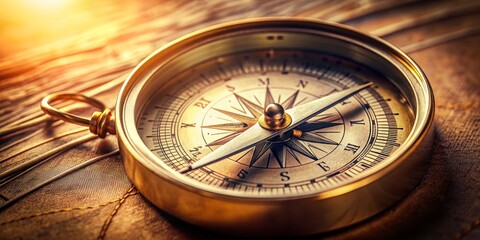 Golden Compass on Old Map, Compass, Navigation, Exploration