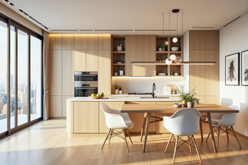 photo of a modern apartment kitchen with designer interior and furniture, luxury interior architecture design idea