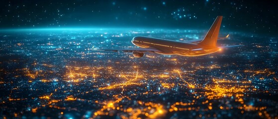 Optimizing Air Logistics Aerial Route Planning for Efficient Cargo Delivery in a Dramatic Cityscape at Night