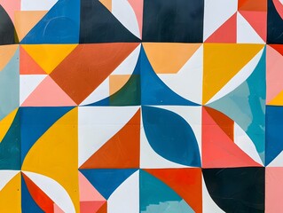 Vibrant geometric abstract composition with bold colors and dynamic shapes. Modern artistic concept