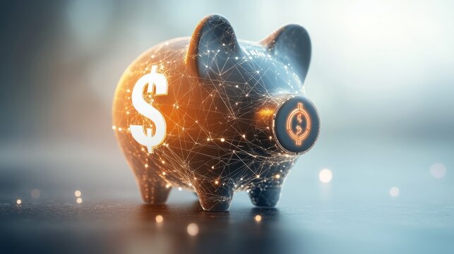 A digital piggy bank with a dollar sign on it.
