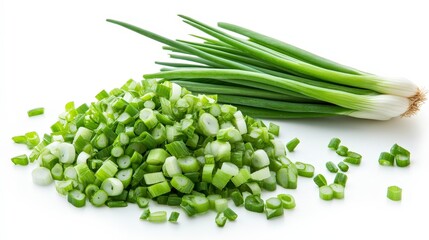 Vibrant Fresh Green Onions and Chives Isolated on White Background for Culinary Preparation | High Detail PNG Cutout Stock Photo