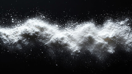 white powder scattered on a black background, symbolizing chaos, disruption, and the uncontrollable nature of life. The sharp contrast evokes emotions of uncertainty and unpredictability