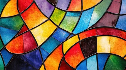 Fototapeta premium Radiant Bliss: Colorful Stained Glass Art with Bold Geometric Patterns for Joyful Creativity
