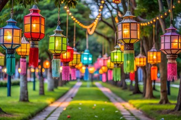 Naklejka premium Lanterns Hanging in a Park