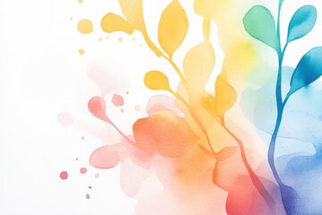 Obraz premium A vibrant watercolor illustration featuring colorful leaves and organic shapes, perfect for nature-themed designs.